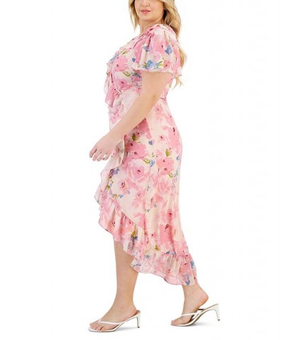 Plus Size Floral-Print Flutter-Sleeve Faux-Wrap Dress Dusty Rose $71.52 Dresses