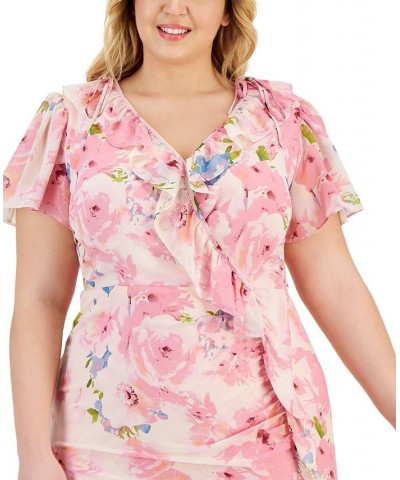 Plus Size Floral-Print Flutter-Sleeve Faux-Wrap Dress Dusty Rose $71.52 Dresses