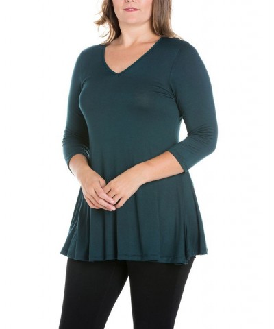 Women's Plus Size Three Quarter Sleeves V-Neck Tunic Top Red $36.17 Tops