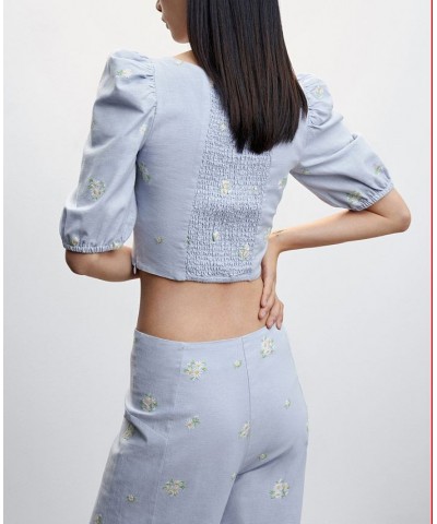 Women's Floral Embroidered Blouse Sky Blue $32.20 Tops