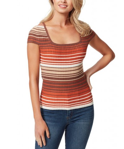 Women's Fiona Striped Ribbed-Knit Top Sandstorm Wash $22.64 Tops