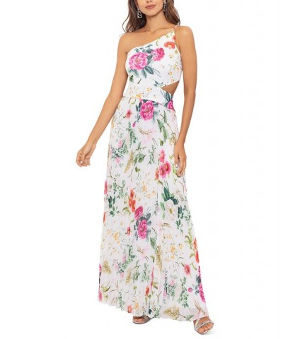 Women's Floral-Print One-Shoulder Gown White Multi $114.39 Dresses