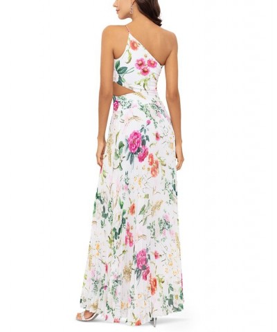 Women's Floral-Print One-Shoulder Gown White Multi $114.39 Dresses