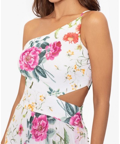 Women's Floral-Print One-Shoulder Gown White Multi $114.39 Dresses