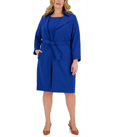 Plus Size Belted Trench Jacket and Sheath Dress Blue $96.80 Suits