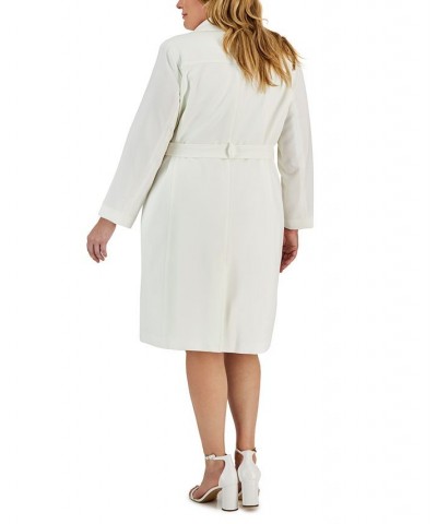 Plus Size Belted Trench Jacket and Sheath Dress Blue $96.80 Suits