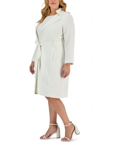 Plus Size Belted Trench Jacket and Sheath Dress Blue $96.80 Suits