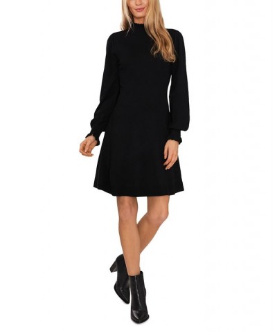 Women's Mock Neck Sweater Dress Black $43.96 Dresses