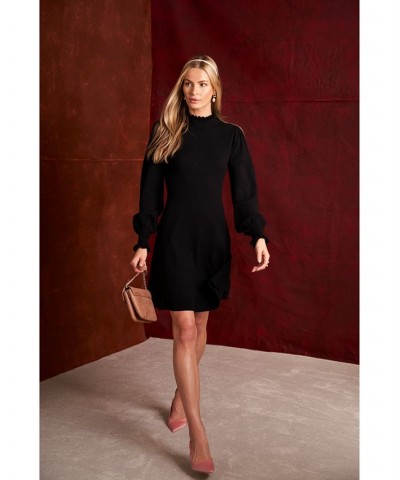 Women's Mock Neck Sweater Dress Black $43.96 Dresses