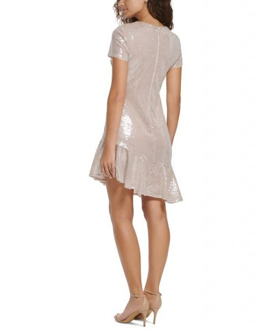 Women's Sequined Ruffled A-Line Dress Blush $72.80 Dresses