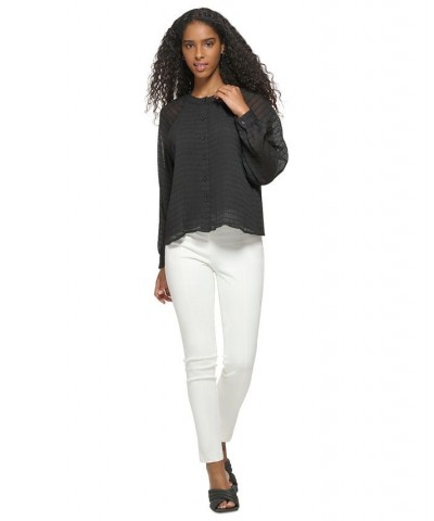 Long Sleeve Textured Chiffon Blouse Black $30.58 Tops