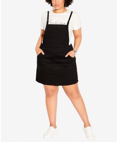 Trendy Plus Size Denim Pinafore Square Neck Dress Black $43.56 Dresses