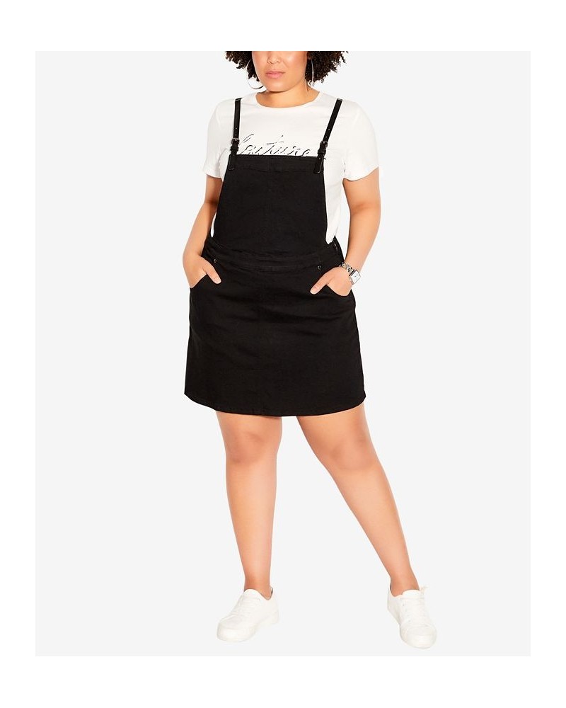 Trendy Plus Size Denim Pinafore Square Neck Dress Black $43.56 Dresses