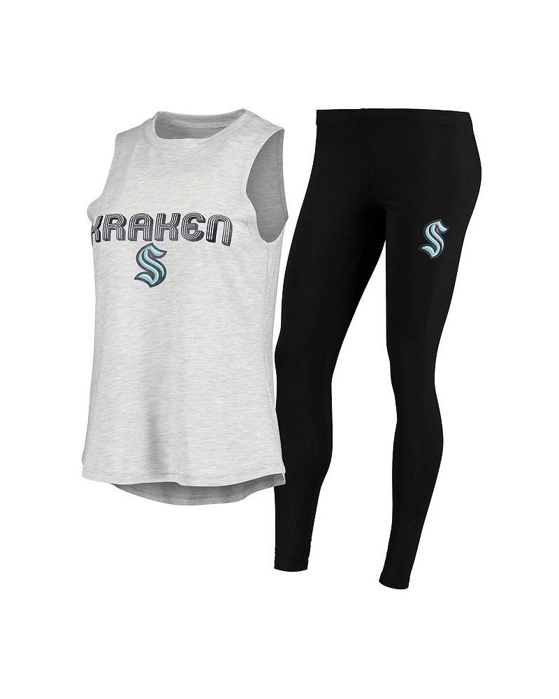 Women's Heathered Gray Black Seattle Kraken Profound Tank Top and Leggings Sleep Set Heathered Gray, Black $25.80 Pajama