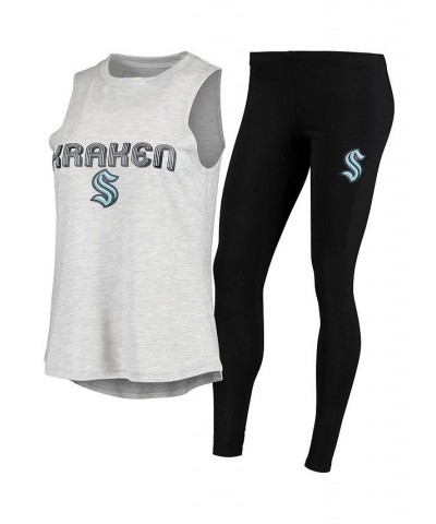 Women's Heathered Gray Black Seattle Kraken Profound Tank Top and Leggings Sleep Set Heathered Gray, Black $25.80 Pajama