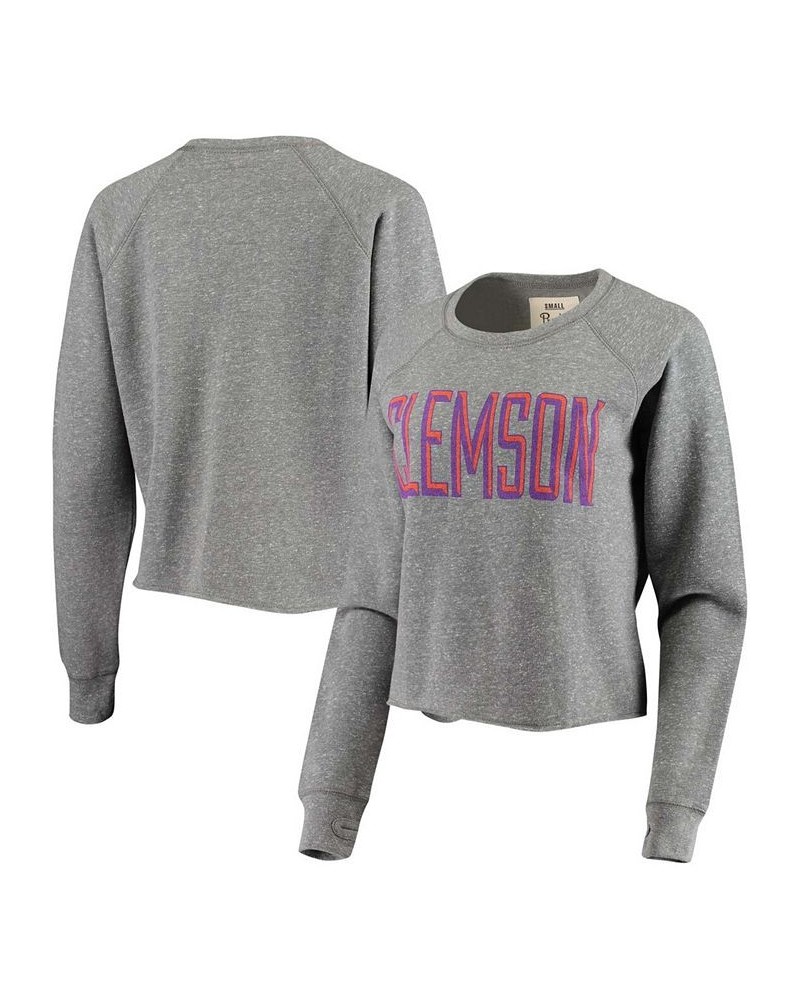 Women's Heathered Gray Clemson Tigers Sawyer Knobi Cropped Raglan Pullover Sweatshirt Heathered Gray $29.90 Sweatshirts