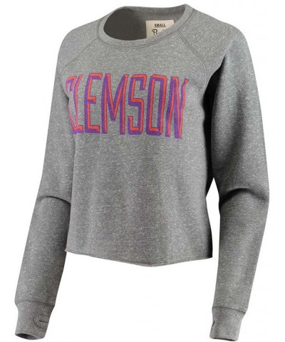 Women's Heathered Gray Clemson Tigers Sawyer Knobi Cropped Raglan Pullover Sweatshirt Heathered Gray $29.90 Sweatshirts