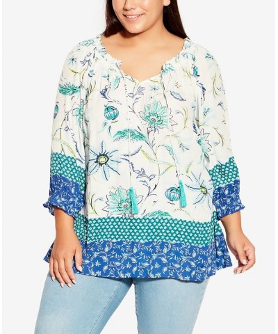 Plus Size Brea Peasant Top Ivory Boho Border $39.75 Tops