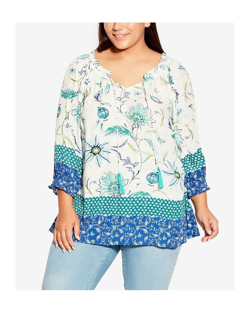 Plus Size Brea Peasant Top Ivory Boho Border $39.75 Tops