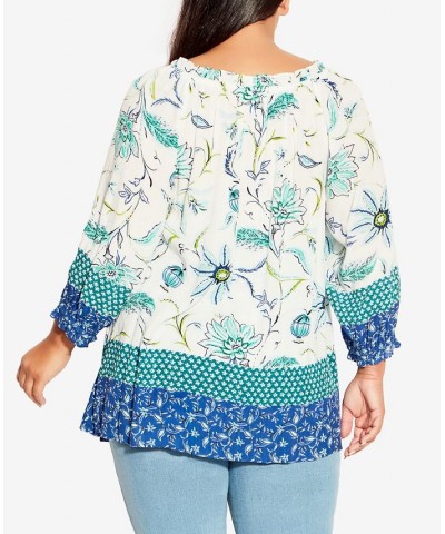 Plus Size Brea Peasant Top Ivory Boho Border $39.75 Tops