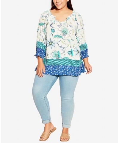 Plus Size Brea Peasant Top Ivory Boho Border $39.75 Tops