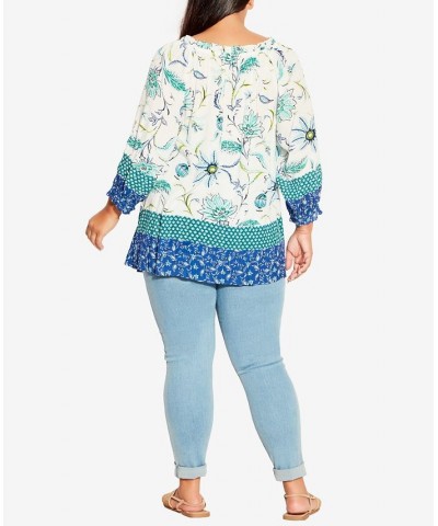 Plus Size Brea Peasant Top Ivory Boho Border $39.75 Tops