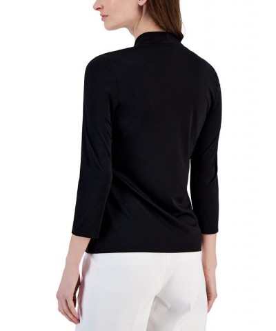 Women's Surplice-Neck 3/4-Sleeve Top Black $33.97 Tops