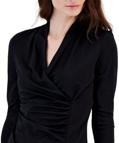 Women's Surplice-Neck 3/4-Sleeve Top Black $33.97 Tops