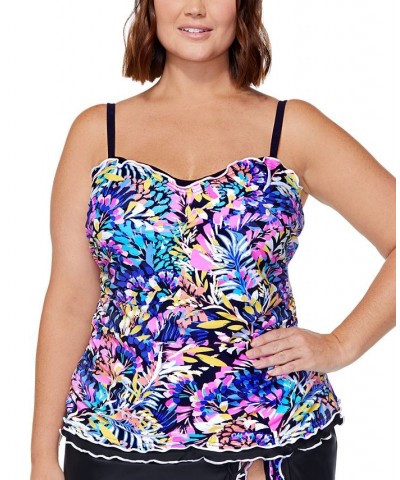 Plus Size Printed Mariposa Lettuce-Edge Underwire Bandini Swim Top Waterfall Garden Multi $31.19 Swimsuits