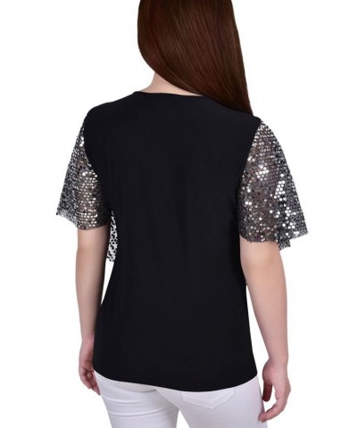 Petite Sequin-Front Poncho Top Silver Discoball $16.32 Tops