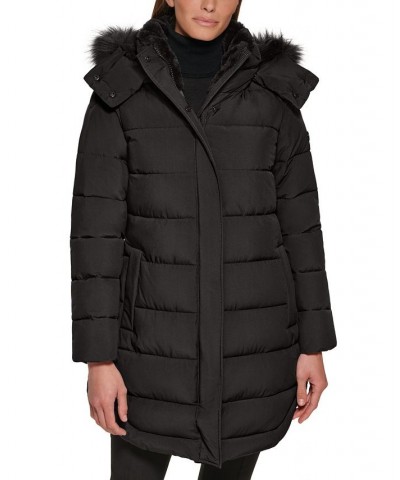 Women's Faux-Fur-Trim Hooded Puffer Coat Black $95.00 Coats