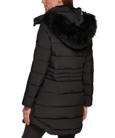 Women's Faux-Fur-Trim Hooded Puffer Coat Black $95.00 Coats