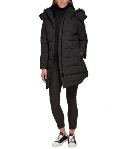 Women's Faux-Fur-Trim Hooded Puffer Coat Black $95.00 Coats