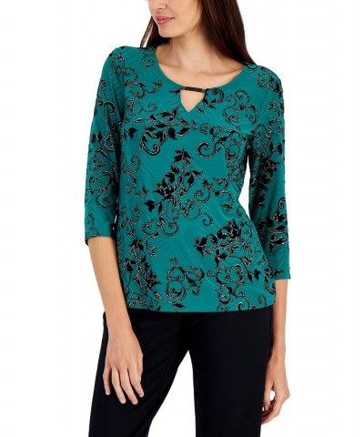 Petite Keyhole V-Neck Top Green $11.00 Tops