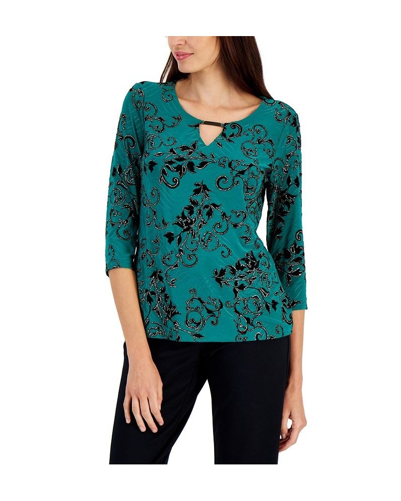 Petite Keyhole V-Neck Top Green $11.00 Tops