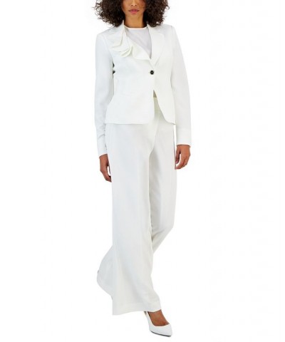 Women's Asymmetrical Ruffled One-Button Jacket & Wide-Leg Pant Suit Vanilla Ice $89.10 Suits