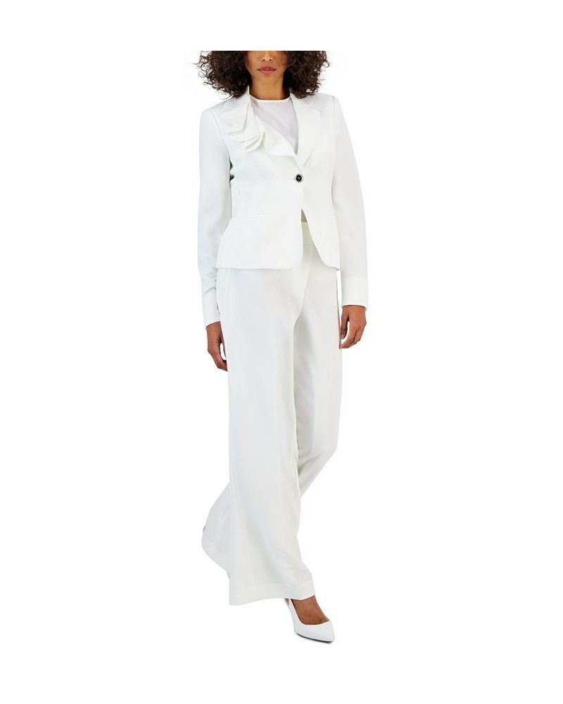 Women's Asymmetrical Ruffled One-Button Jacket & Wide-Leg Pant Suit Vanilla Ice $89.10 Suits