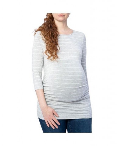 3/4 Sleeve Grey and White Stripe Maternity Top Light/Pastel Grey $13.50 Tops