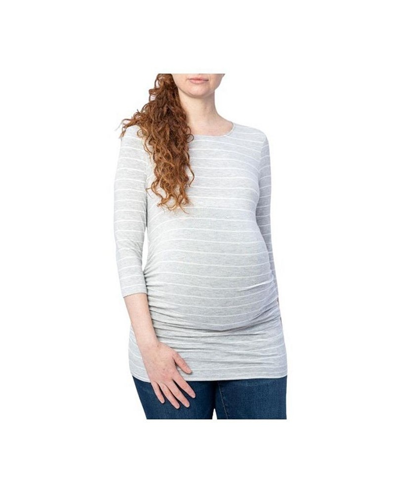 3/4 Sleeve Grey and White Stripe Maternity Top Light/Pastel Grey $13.50 Tops