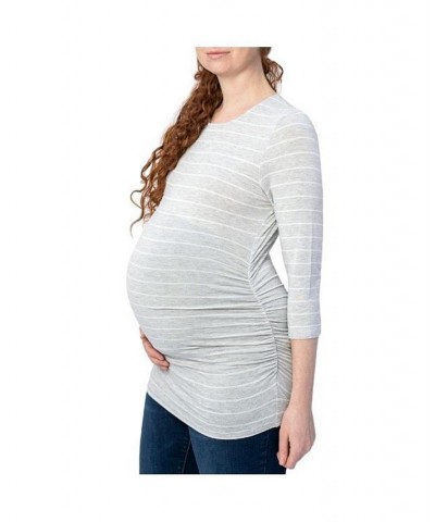 3/4 Sleeve Grey and White Stripe Maternity Top Light/Pastel Grey $13.50 Tops