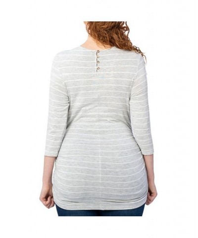 3/4 Sleeve Grey and White Stripe Maternity Top Light/Pastel Grey $13.50 Tops