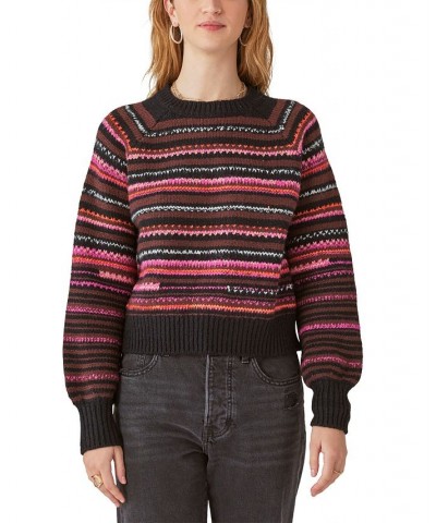 Women's Striped Crewneck Long-Sleeve Sweater Black Multi $34.51 Sweaters