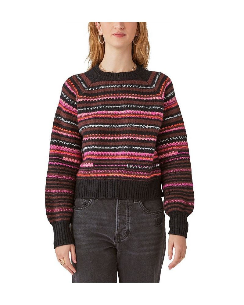 Women's Striped Crewneck Long-Sleeve Sweater Black Multi $34.51 Sweaters