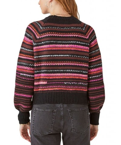 Women's Striped Crewneck Long-Sleeve Sweater Black Multi $34.51 Sweaters