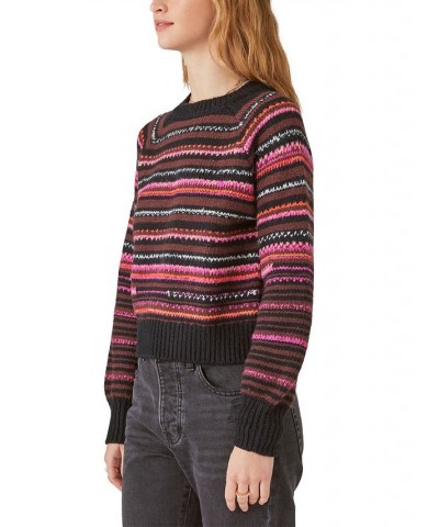 Women's Striped Crewneck Long-Sleeve Sweater Black Multi $34.51 Sweaters