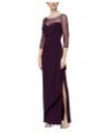 Petite 3/4-Sleeve Illusion Ruffled Gown Eggplant $64.79 Dresses