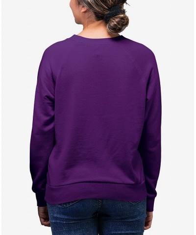 Women's Peeking Dog Word Art Crewneck Sweatshirt Purple $28.49 Tops