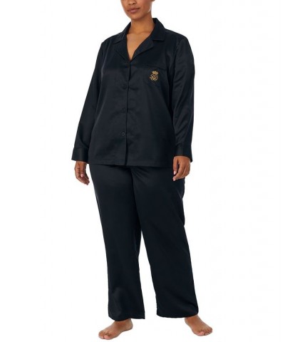 Plus Size Matte Satin Notched-Collar Pajamas Set Black $36.94 Sleepwear