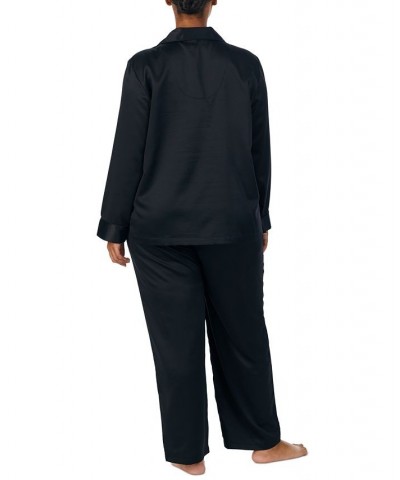 Plus Size Matte Satin Notched-Collar Pajamas Set Black $36.94 Sleepwear