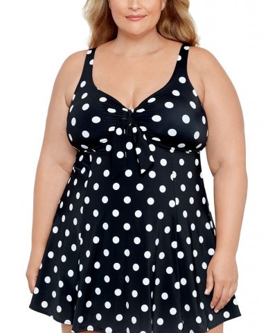 Plus Size Tummy Control Bow Front Swimdress Vintage Dotty $43.56 Swimsuits